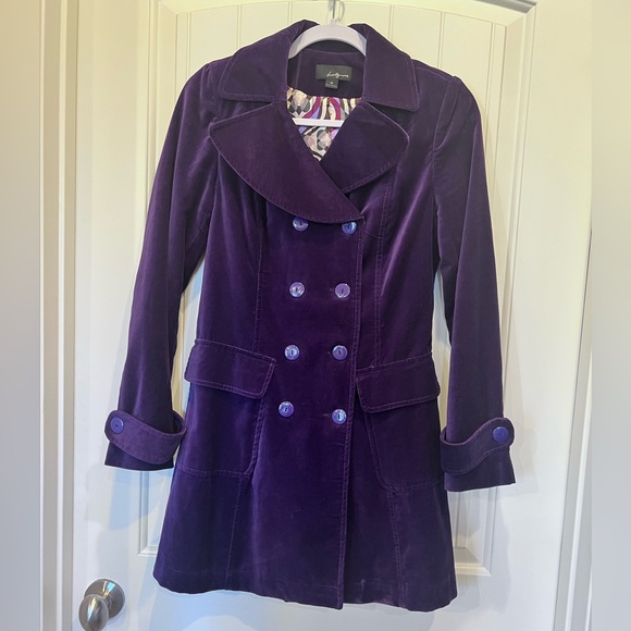 Velvet Cotton Purple Button Trench Pockets Sz Medium Unique - Picture 10 of 13